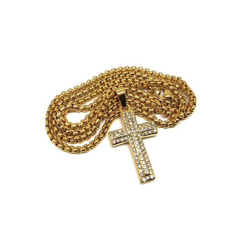 24in 3mm Rolo Chain With Cross Plate Pendant STL_032 - WORLDSTARBLING