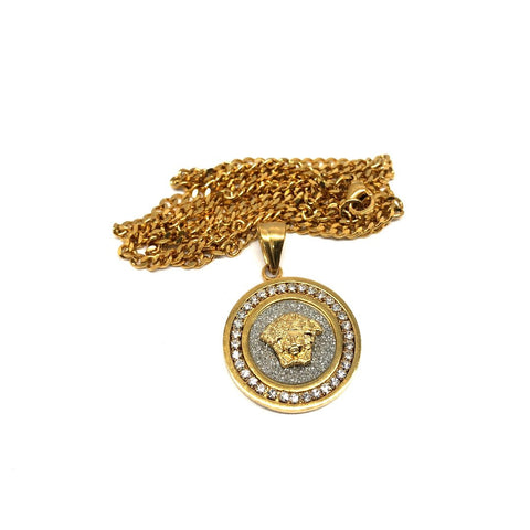 24in 3mm Curb Chain With Round Versatchi Pendant STL_026 - WORLDSTARBLING