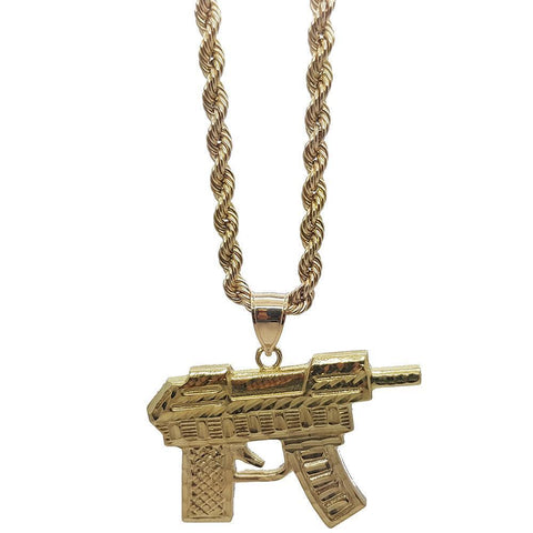 Rope Chain 4.0MM 10K With Uzi en OR 10K MNG-043 - WORLDSTARBLING