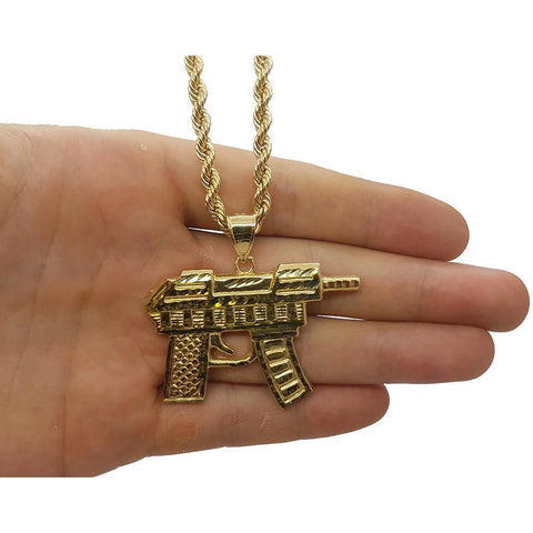 Rope Chain 4.0MM 10K With Uzi en OR 10K MNG-043 - WORLDSTARBLING