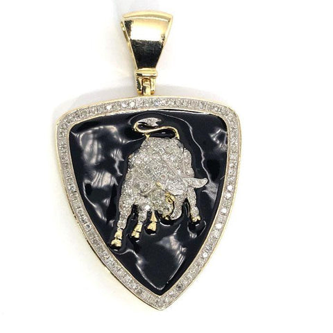 Pendentif en or jaune 10K 44MM Diamond Bull DPG-011