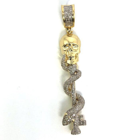 10K Yellow & White Gold 47MM Skull Snake Wrap Diamond Pendant DPG-018