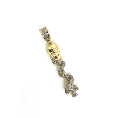 10K Yellow & White Gold 16MM 0.37CT Diamond Skull Pendant DPG-018 - WORLDSTARBLING