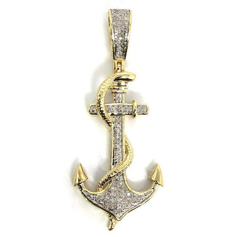 Pendentif en or 10K jaune et blanc avec diamant d'ancre 45MM DPG-021