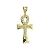 10K Yellow Gold Cross Ankh Pendant Diamond Cut and Zircons L GAP-006 - WORLDSTARBLING