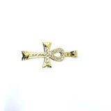 Yellow Gold Ankh Cross Pendant with Diamond Cut and Zircons S GAP-008 - WORLDSTARBLING