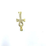 10K Yellow Gold Cross Ankh Pendant With Diamond Cut &  Zircons XS GAP-009 - WORLDSTARBLING
