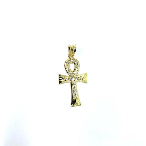 10K Yellow Gold Cross Ankh Pendant With Diamond Cut &  Zircons XS GAP-009 - WORLDSTARBLING
