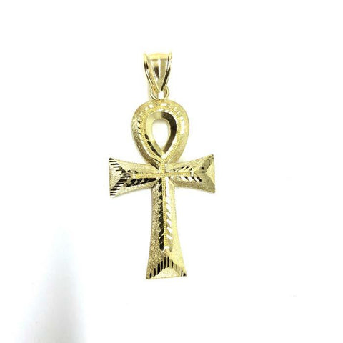 10K Yellow Gold Ankh Cross Diamond Cut Pendant GAP-014 - WORLDSTARBLING