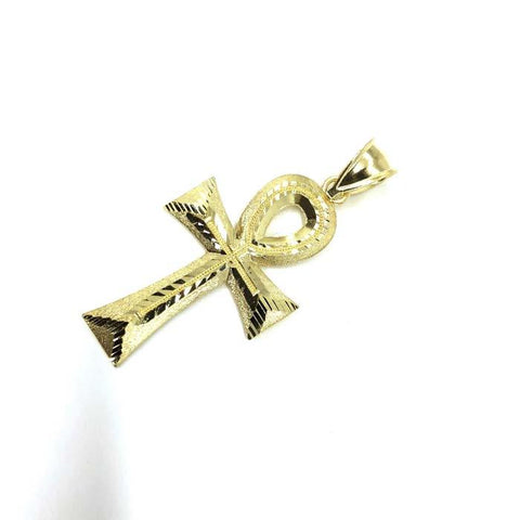 10K Yellow Gold Ankh Cross Diamond Cut Pendant GAP-014 - WORLDSTARBLING