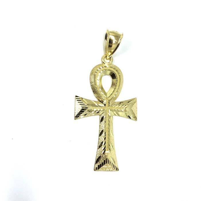 Egyptian Ankh Cross in 10K Yellow Gold with Diamond Cut L GAP-015 - WORLDSTARBLING