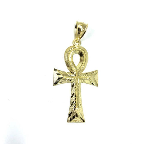 Egyptian Ankh Cross in 10K Yellow Gold with Diamond Cut L GAP-015 - WORLDSTARBLING