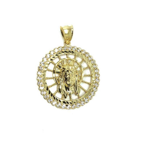 10K Jesus Man Pendant Yellow Gold Round With CZ GJP-012 - WORLDSTARBLING