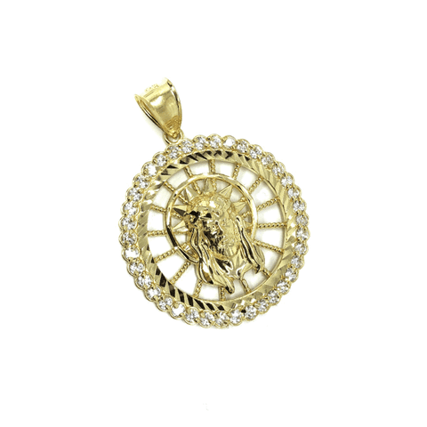 10K Jesus Man Pendant Yellow Gold Round With CZ GJP-012 - WORLDSTARBLING