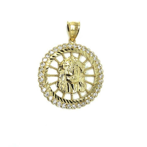 10K Jesus Round Pendant With Zircons GJP-013 - WORLDSTARBLING