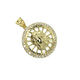 10K Jesus Round Pendant With Zircons GJP-013 - WORLDSTARBLING