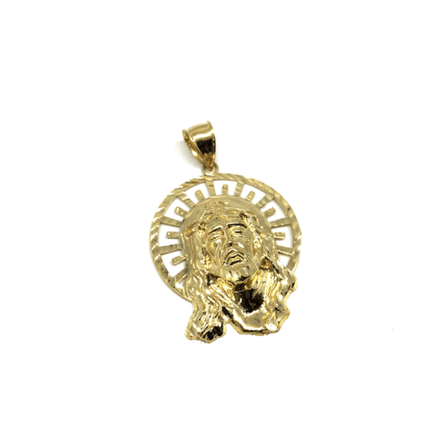 10K Yellow Gold Head Of Jesus Round Men's Pendant XL GJP-026 - WORLDSTARBLING