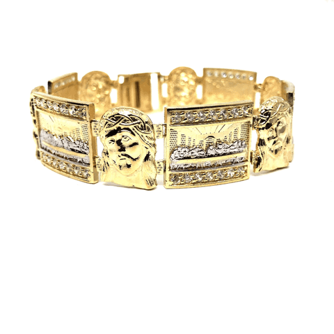 10K Yellow Gold 19MM The Last Supper of Jesus Bracelet MBG-029 - WORLDSTARBLING