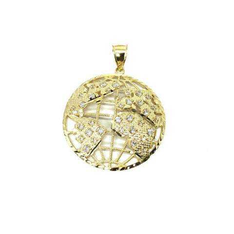 10K Yellow Gold Diamond Cut Globe Pendant with Cubic Zirconia XL MPG-386 - WORLDSTARBLING