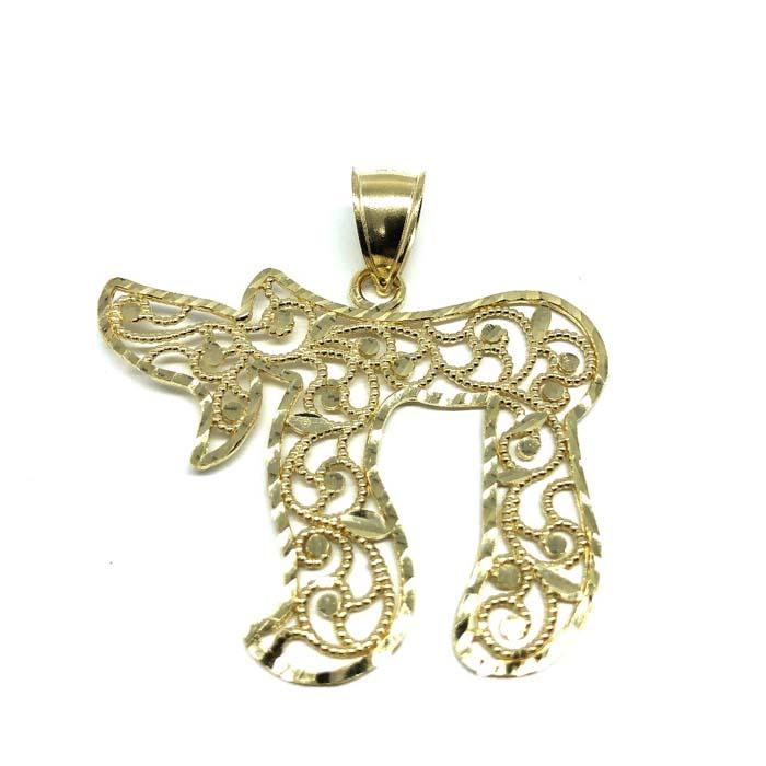 Yellow Gold Men's Pendant Chai 10 Karats XL MPG-417 - WORLDSTARBLING