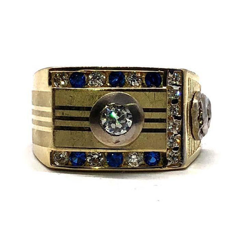 Bague pour homme en or jaune et blanc 10K CZ Horse MRG-190