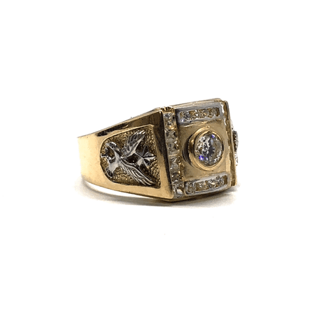 10K Yellow & White Gold Eagle CZ Ring