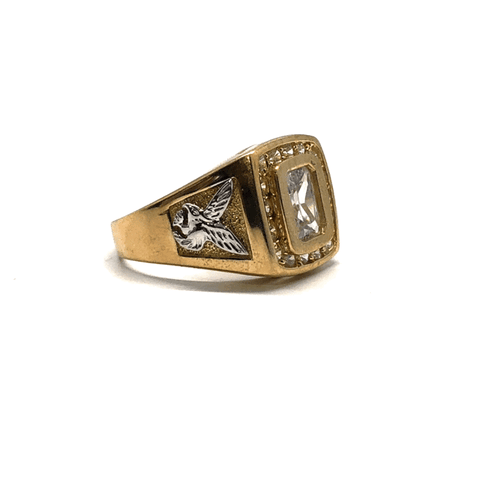 10k yellow & white gold eagle cubic zirconia ring