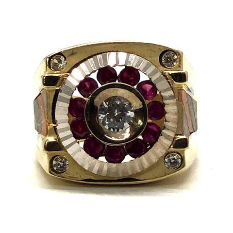 Bague cercle CZ rouge or jaune 10K MRG-202