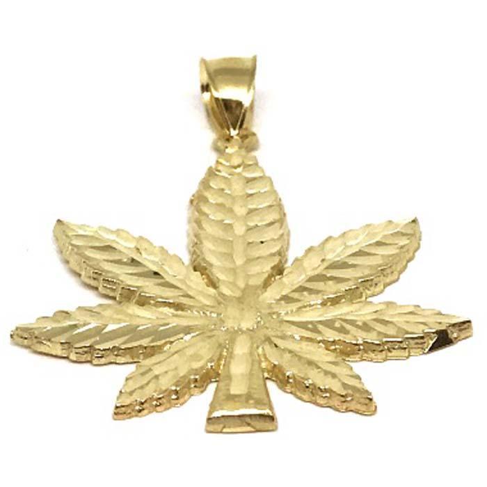10K Yellow Gold Marijuanna Pendant MWG_002 - WORLDSTARBLING