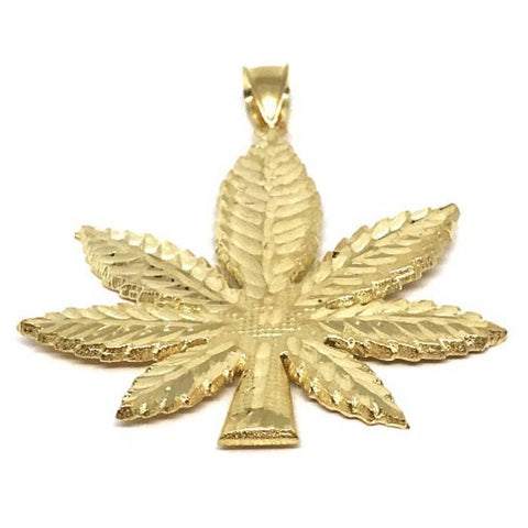 10K Yellow Gold Marijuanna Pendant MWG_003 - WORLDSTARBLING
