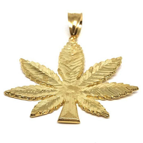 10K Yellow Gold Marijuanna Pendant MWG_004 - WORLDSTARBLING