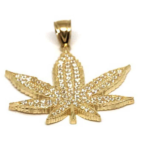 10K Yellow Gold Marijuanna Pendant MWG_005 - WORLDSTARBLING