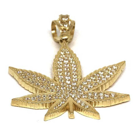 10K Yellow Gold Marijuanna Pendant MWG_006 - WORLDSTARBLING
