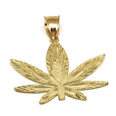 10K Yellow Gold Marijuanna Pendant MWG_007 - WORLDSTARBLING
