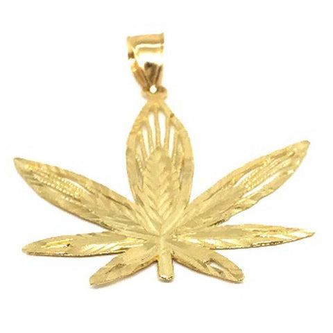 10K Yellow Gold Marijuanna Pendant MWG_009 - WORLDSTARBLING