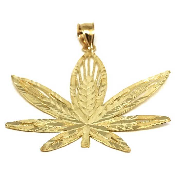 10K Yellow Gold Marijuanna Pendant MWG_010 - WORLDSTARBLING