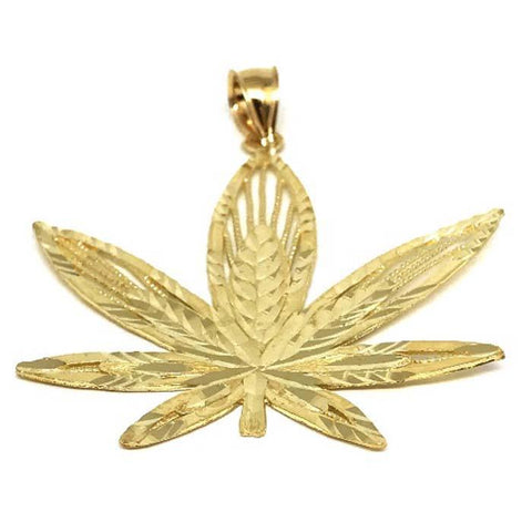 10K Yellow Gold Marijuanna Pendant MWG_010 - WORLDSTARBLING