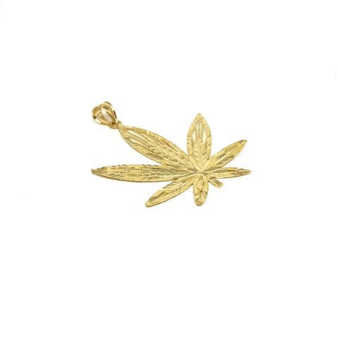 10K Yellow Gold Marijuanna Pendant MWG_010 - WORLDSTARBLING