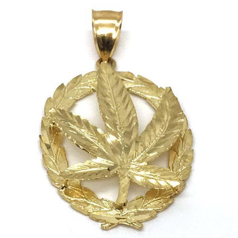 10K Yellow Gold Marijuanna Pendant MWG_015 - WORLDSTARBLING