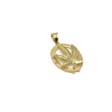 10K Yellow Gold Marijuanna Pendant MWG_015 - WORLDSTARBLING