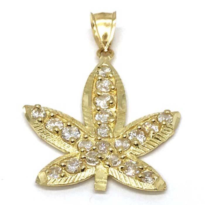 10K Yellow Gold Marijuanna Pendant MWG_017 - WORLDSTARBLING