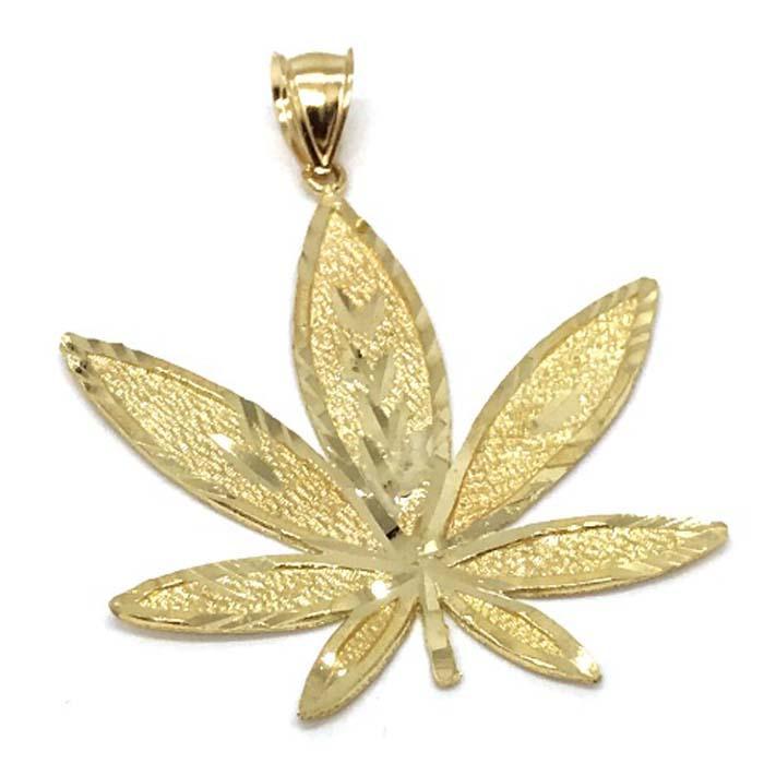 10K Yellow Gold Marijuanna Pendant MWG_018 - WORLDSTARBLING