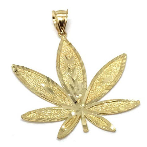 10K Yellow Gold Marijuanna Pendant MWG_018 - WORLDSTARBLING