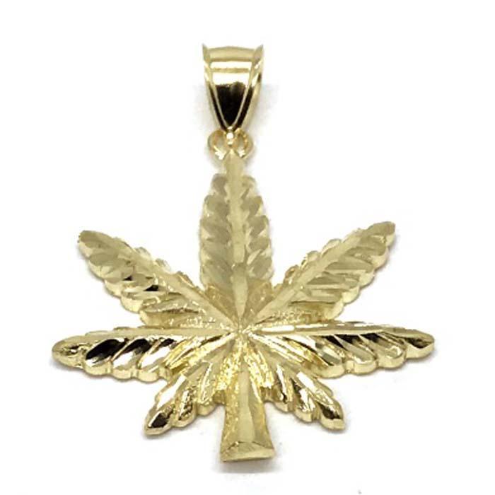 10K Yellow Gold Marijuanna Pendant MWG_019 - WORLDSTARBLING