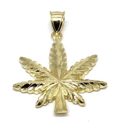 10K Yellow Gold Marijuanna Pendant MWG_019 - WORLDSTARBLING