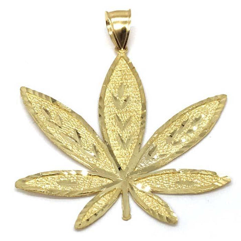 10K Yellow Gold Marijuanna Pendant MWG_020 - WORLDSTARBLING