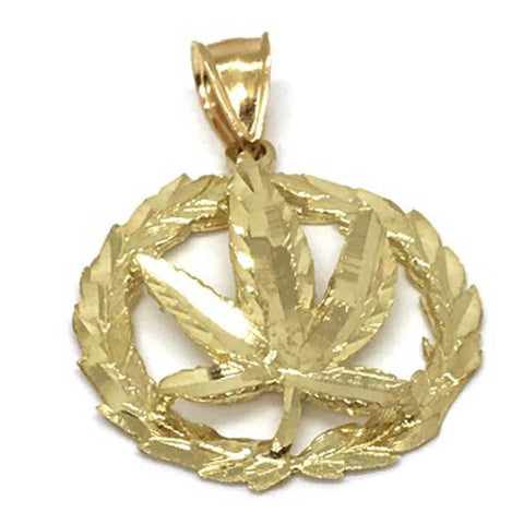 10K Yellow Gold Marijuanna Pendant MWG_022 - WORLDSTARBLING