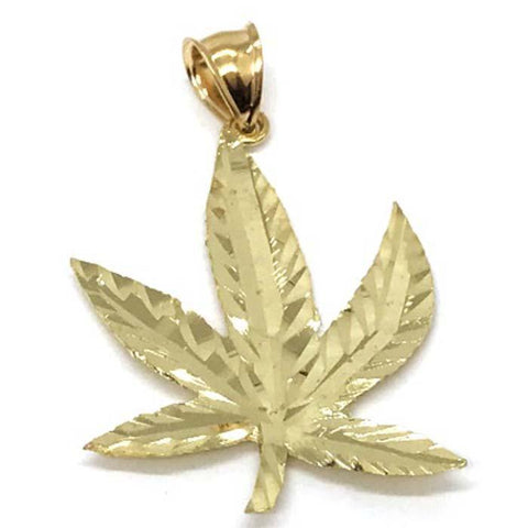 10K Yellow Gold Marijuanna Pendant MWG_023 - WORLDSTARBLING