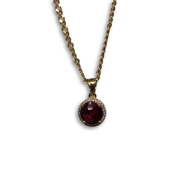 24IN 3MM CHAIN WITH ROUND VERSACE RUBY PENDANT STL_045 - WORLDSTARBLING