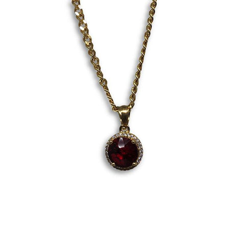 24IN 3MM CHAIN WITH ROUND VERSACE RUBY PENDANT STL_045 - WORLDSTARBLING